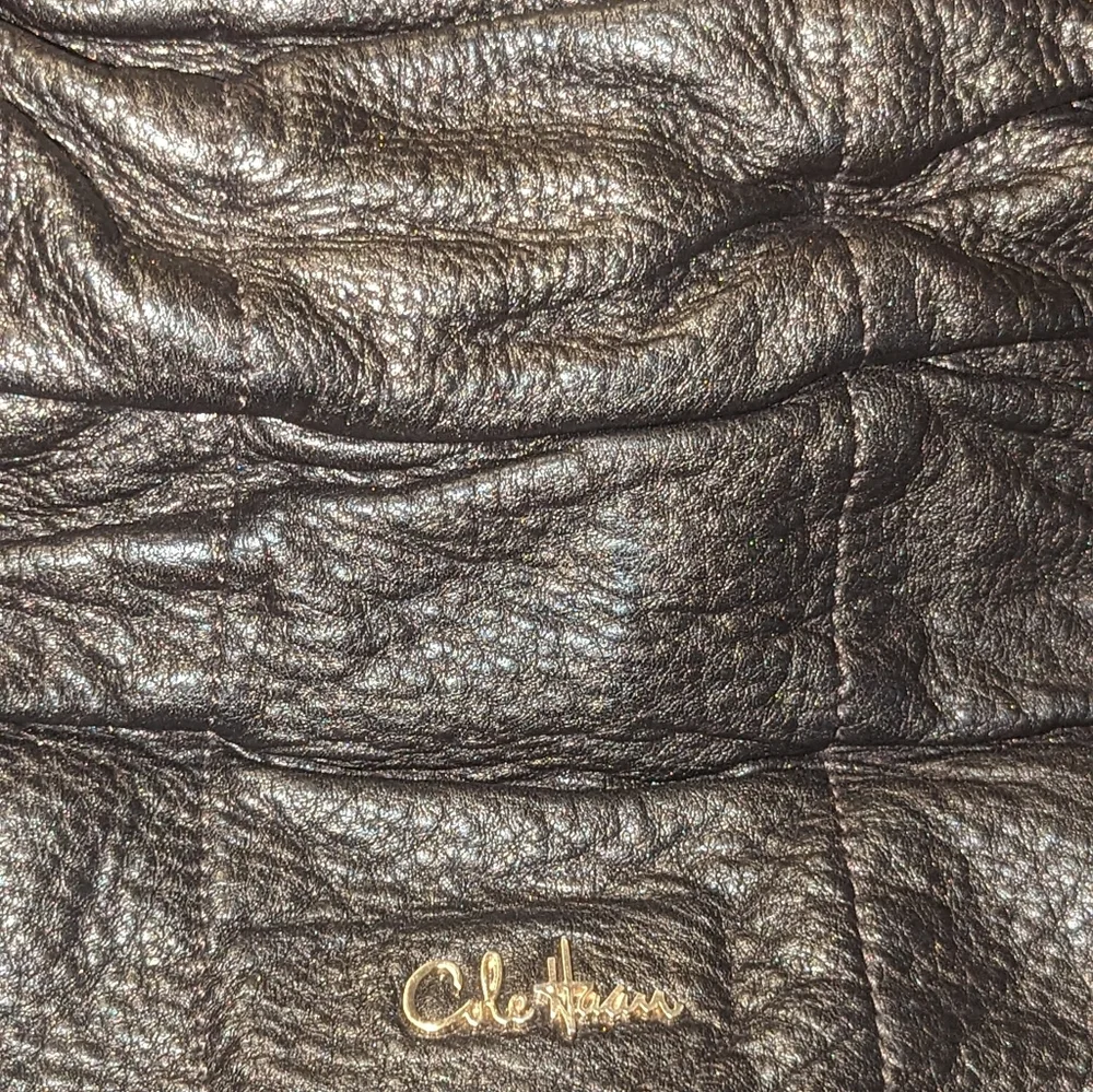 Cole Haan Bronze Brown Soft Pebbled Leather Ruched Shoulder Hobo Purse B…